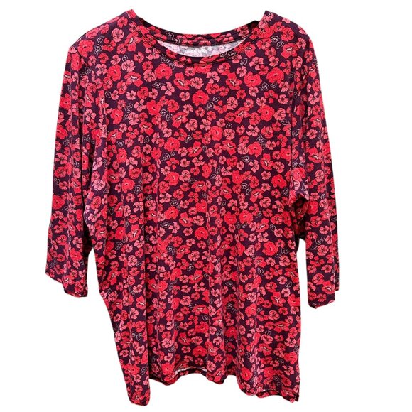 Lands End Ditsy Floral Red & Purple 3/4 Sleeve Tunic Top Spring 2X 20W-22W - Picture 1 of 6